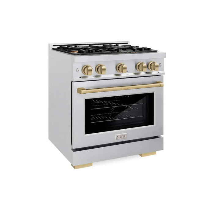 ZLINE 30" Select Gas Range Convection Gas Oven DuraSnow® Stainless Steel Champagne Bronze HGRSZ-30-CB