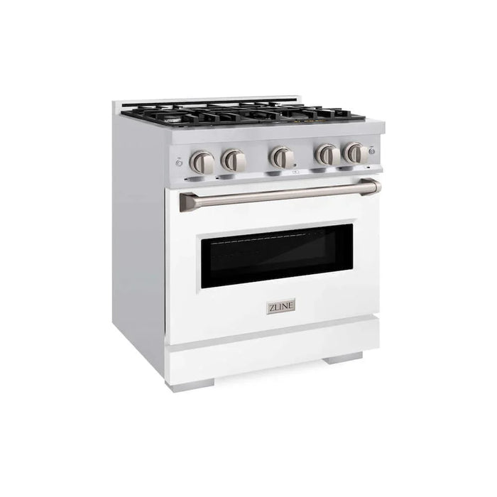 ZLINE 30"Classic Gas Range, Convection Gas Oven, Stainless Steel, White Matte Door CGR-WM-30