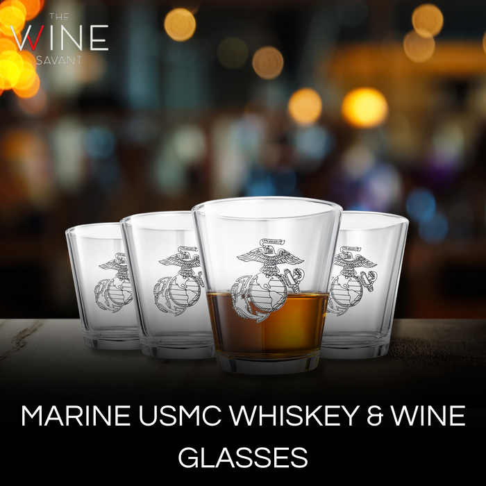 Marine USMC Whiskey & Wine Glasses Set of 4, Anchor and Globe Whiskey Glasses 10oz Marines Gift