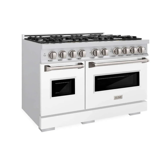 ZLINE 48" Dual Fuel Range, Gas Cooktop, Electric Convection Oven Stainless Steel, White Matte Door CDR-WM-48