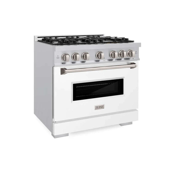 ZLINE 36" Dual Fuel Range, Gas Cooktop, Electric Convection Oven Stainless Steel, White Matte Door CDR-WM-36