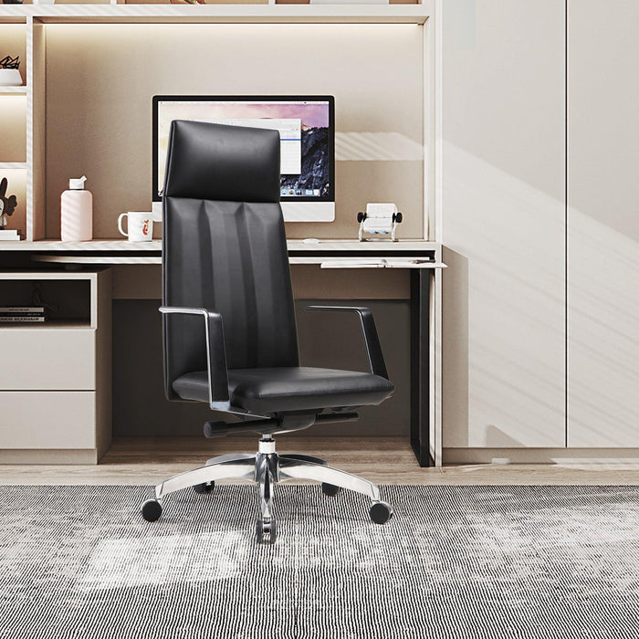 High Back Chair, Ergonomic Leather Office Chair, Office Chair with Adjustable Height and Tilt Function, 360° Swivel, Large Tall Computer Chair, Black