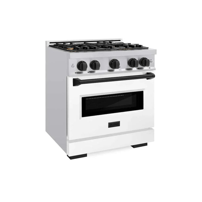 ZLINE 30" Dual Fuel Range, Gas Cooktop, Electric Convection Oven Stainless Steel, White Matte Matte Black CDRZ-WM-30-MB