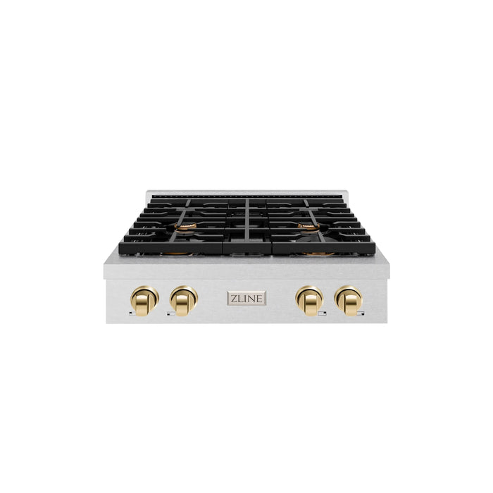 ZLINE 30" Paramount Gas Rangetop DuraSnow® Stainless Steel Polished Gold SRTSZ-30-G