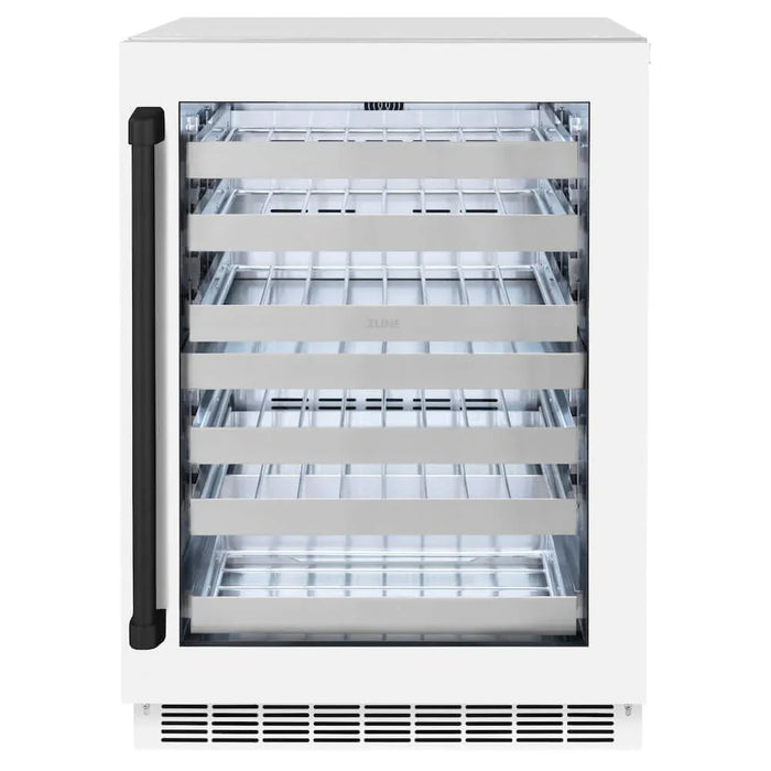 ZLINE 24" Touchstone Dual Zone 44 Bottle Wine Cooler White Matte Glass Door Matte Black Handle RWDOZ-WM-24-MB