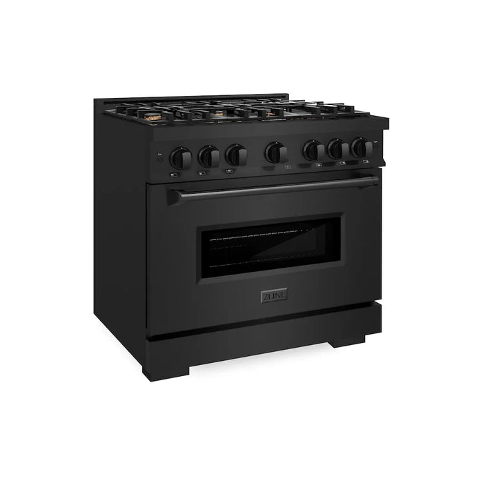 ZLINE 36" Classic Gas Range, Convection Gas Oven Black Stainless Steel Brass Burners, CGRB-BR-36