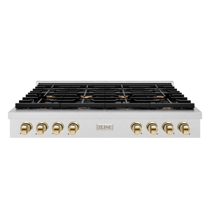 ZLINE 48" Paramount Gas Rangetop DuraSnow® Stainless Steel Polished Gold SRTSZ-48-G