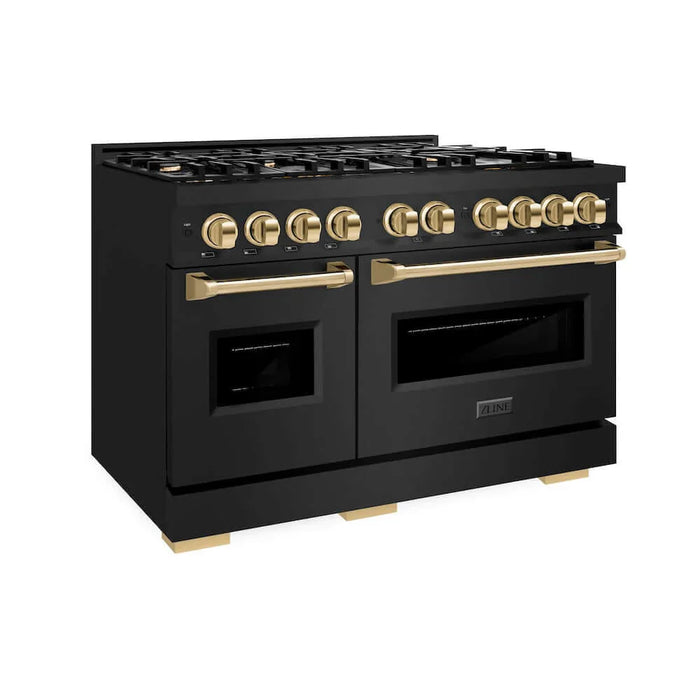 ZLINE 48" Dual Fuel Range, Gas Cooktop, Electric Convection Oven Black Stainless Steel, Gold CDRBZ-48-G