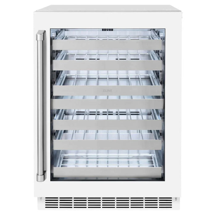 ZLINE 24" Touchstone Dual Zone 44 Bottle Wine Cooler White Matte Glass Door RWDO-WM-24