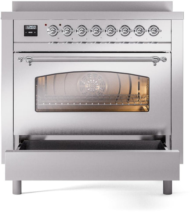 ILVE Nostalgie II 36" Electric Range, Stainless Steel, Chrome Trim UPI366NMPSSC