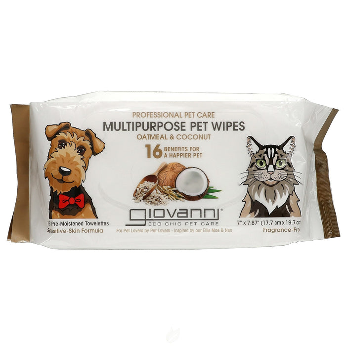 Giovanni Pet Coconut & Oat Wipes (Pack of 75)