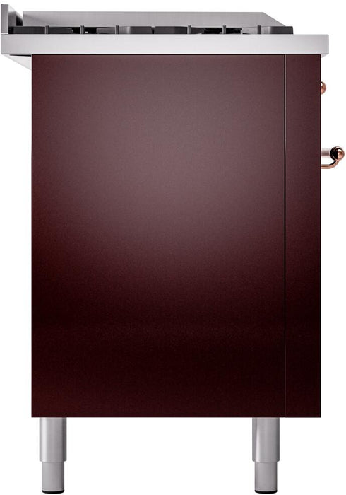 ILVE Nostalgie II 60" Dual Fuel Liquid Propane Range, Burgundy, Copper Trim UP60FSNMPBUPLP
