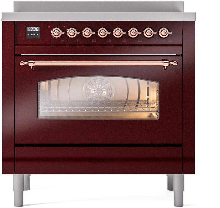 ILVE Nostalgie II 36 " Electric Range, Burgundy, Copper Trim UPI366NMPBUP