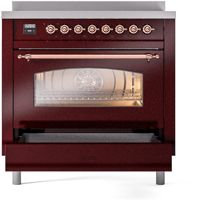 ILVE Nostalgie II 36 " Electric Range, Burgundy, Copper Trim UPI366NMPBUP