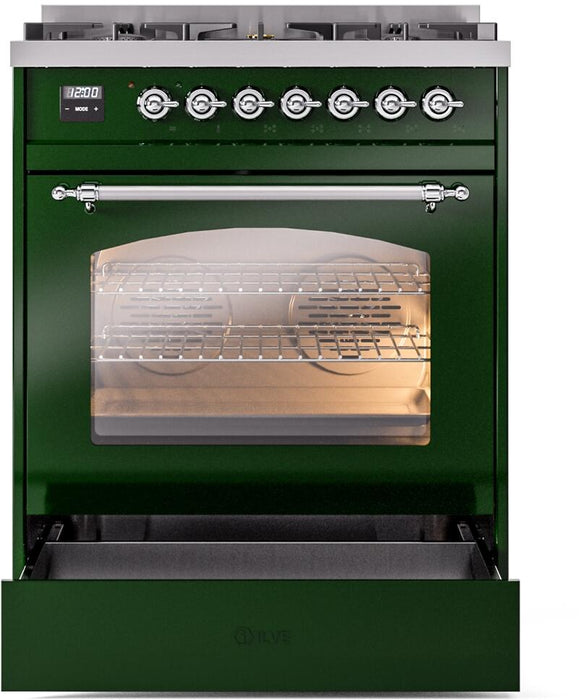 ILVE Nostalgie II 30" Dual Fuel Liquid Propane Range, Emerald Green, Chrome Trim UP30NMPEGCLP