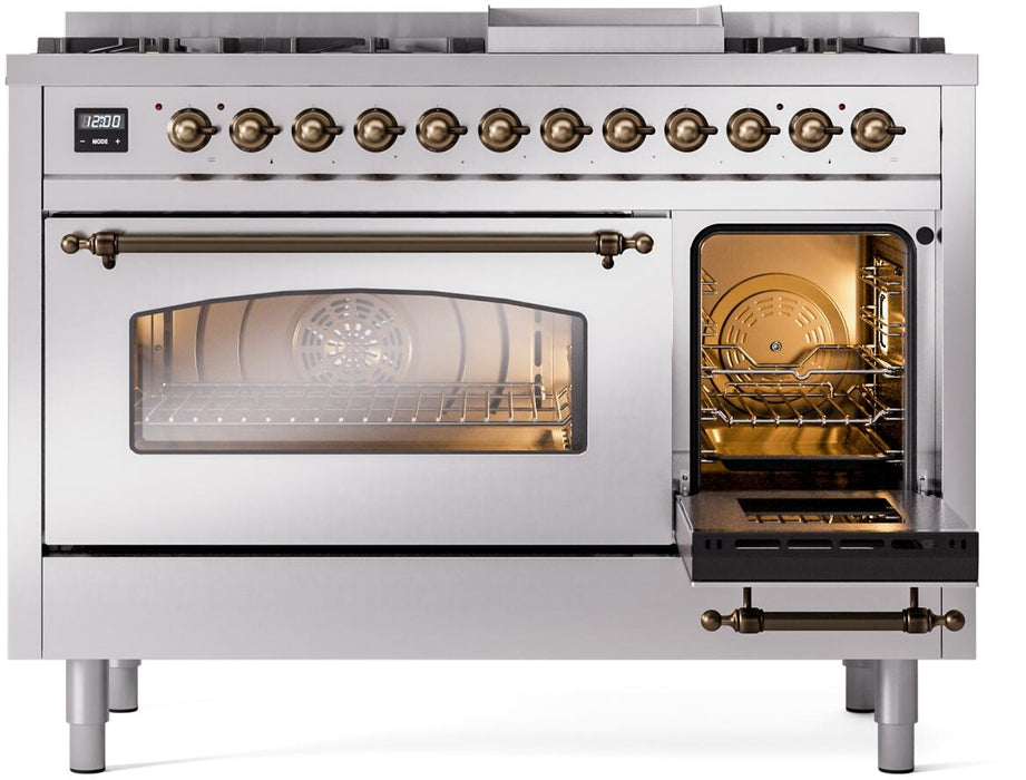 ILVE Nostalgie II 48" Dual Fuel Liquid Propane Range, Stainless Steel, Bronze Trim UP48FNMPSSBLP