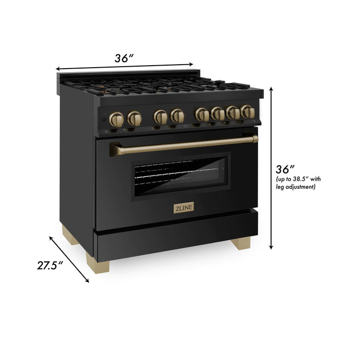 ZLINE 36" Autograph Dual Fuel Range, Black Stainless, RABZ-36-CB