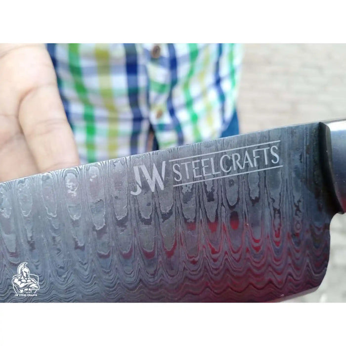 2-Piece Hand-Forged Chef Knife with Pattern-Welded Damascus with Black Micarta Handles (Professional Set)