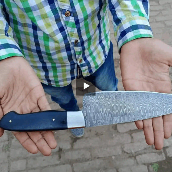 2-Piece Hand-Forged Chef Knife with Pattern-Welded Damascus with Black Micarta Handles (Professional Set)