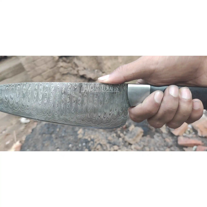 2-Piece Hand-Forged Chef Knife with Pattern-Welded Damascus with Black Micarta Handles (Professional Set)