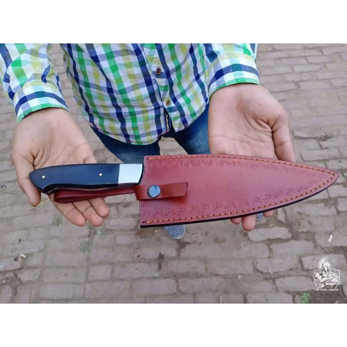 2-Piece Hand-Forged Chef Knife with Pattern-Welded Damascus with Black Micarta Handles (Professional Set)