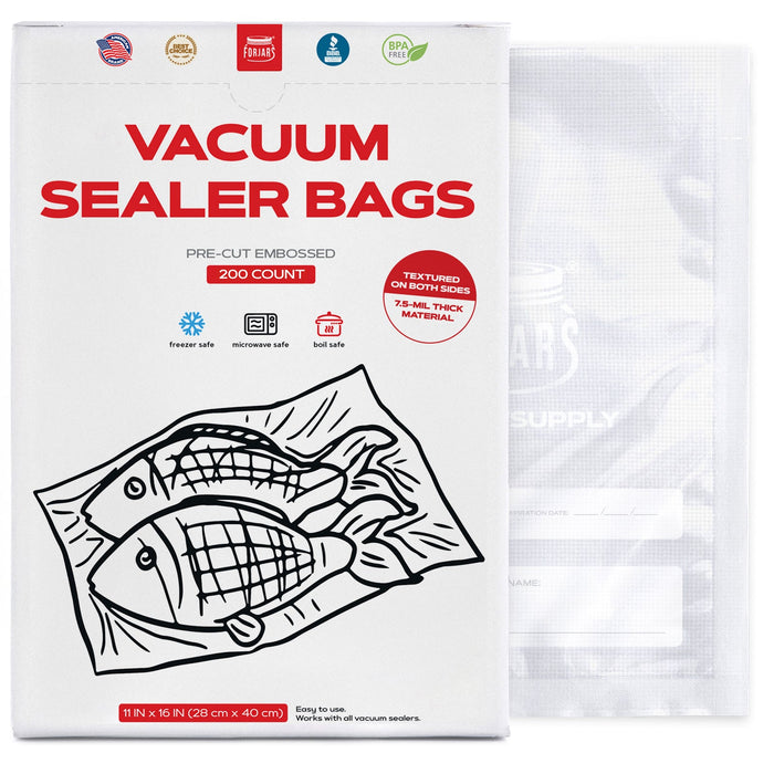 200 Count 11x16 Vacuum Sealer Bags - Textured on Both Sides, 7.5 Mil Thickness