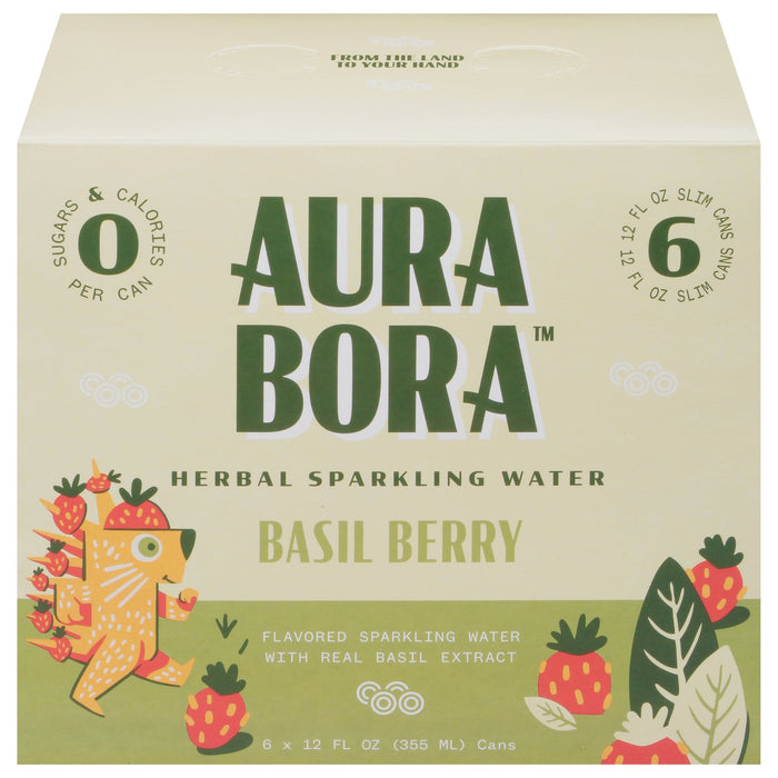 Aura Bora Basil Berry Sparkling Water (6-12 Fl Oz. Pack, Pack of 4)