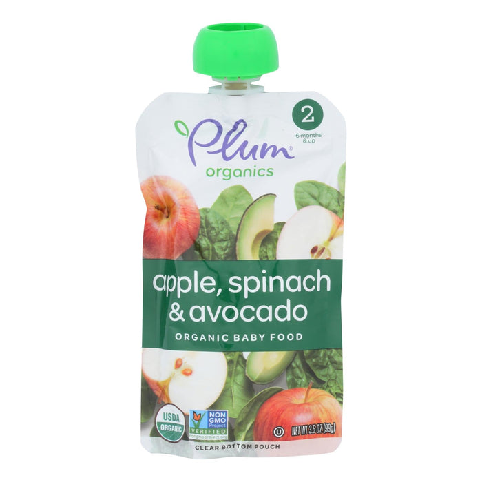 Plum Organics Stage 2 Organic Apple Spinach Avocado Baby Food, 3.5 oz Pouches (Pack of 12)