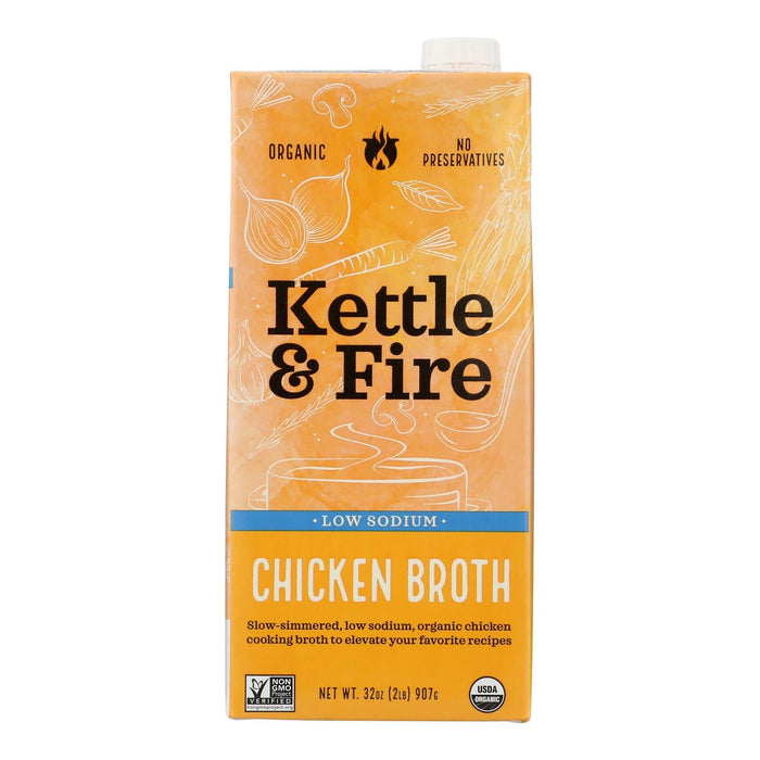 Kettle & Fire Low Sodium Chicken Broth - 8 x 32 oz Cartons