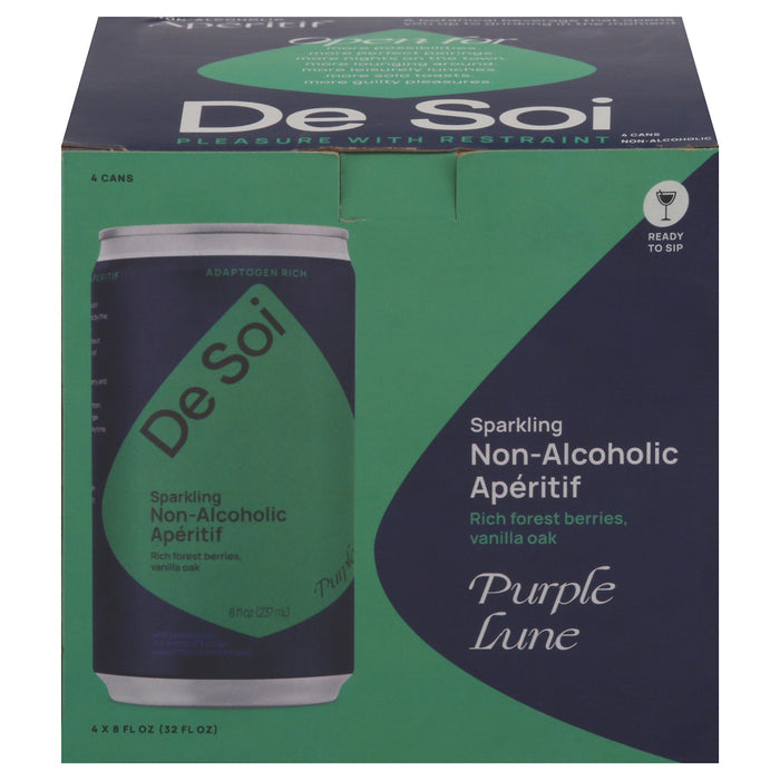 De Soi Purple Lune Sparkling Apéritif (Pack of 6) - Non-Alcoholic, Adaptogenic, Blackberry Nectarine Flavor - 4/8 fl oz