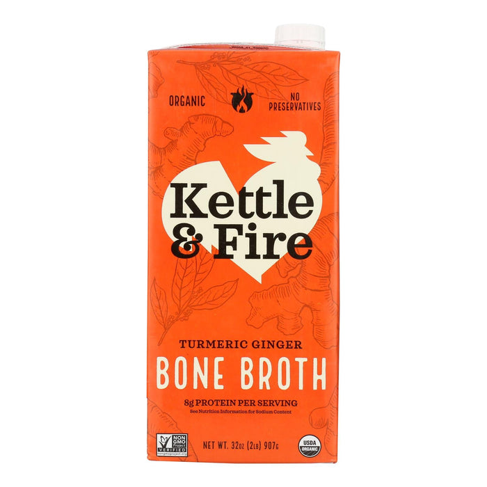 Kettle & Fire Bone Broth: Turmeric Ginger, 8-32 oz Cartons (Pack of 8)
