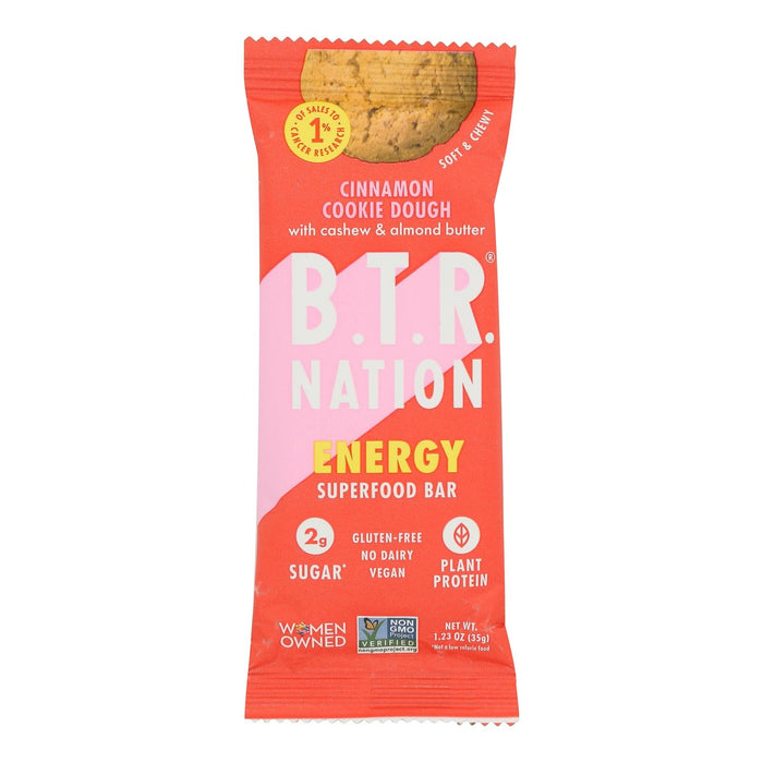 B.t.r. Bar Cinnamon Cookie Dough Energy Bar - Pack of 12 - 1.2 oz Bars