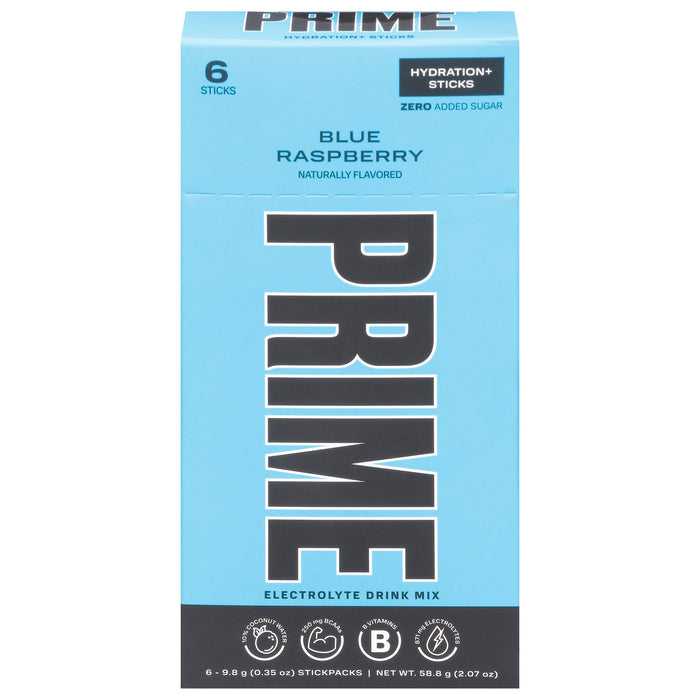 Prime Hydration Drink Mix Stick, Blue Raspberry Flavor, 1 Count of 6/9.8g Serving