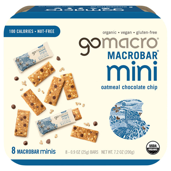 GoMacro Mini Oatmeal Chocolate Chip MacroBar - (Pack of 8) 7.2 Oz - Organic Vegan Snack Bar