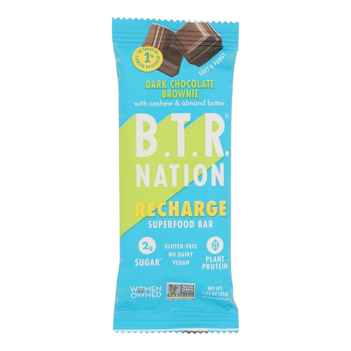 B.t.r. Bar Dark Chocolate Brownie Recharge Protein Bar - Pack of 12 - 1.2 oz Bars