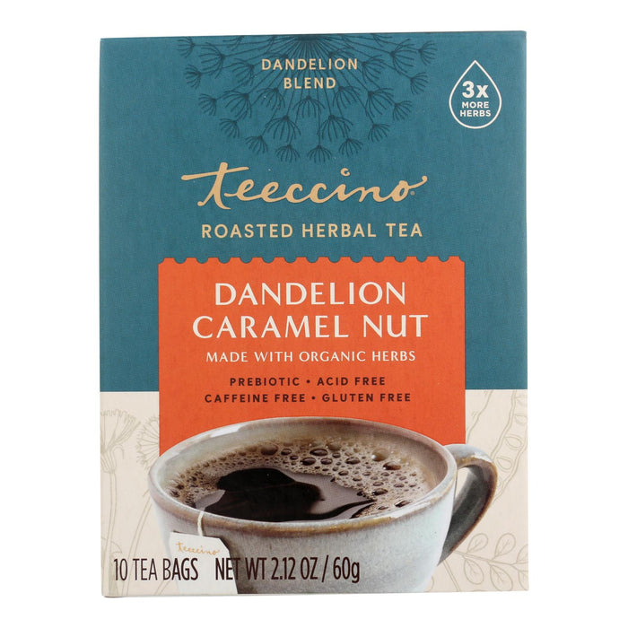 Teeccino Organic Dandelion Caramel Nut Herbal Coffee Alternative Tee Bags - 10 Bags