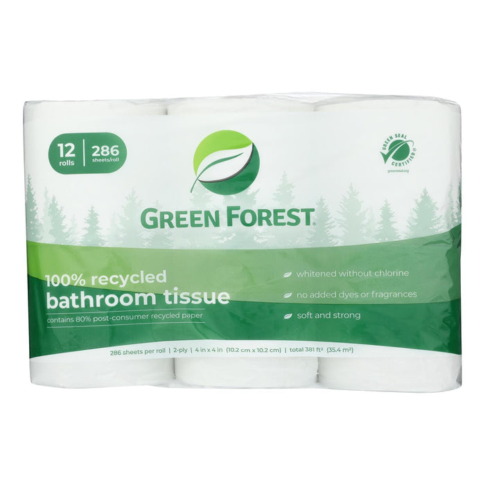 Green Forest Bath Tissue, 4 Packs of 12 Rolls (48 Total Rolls), Hypoallergenic & Septic Safe
