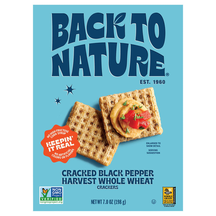 Back To Nature Harvest Stone Wheat Crackers, Black Pepper, 12-7 oz Cases