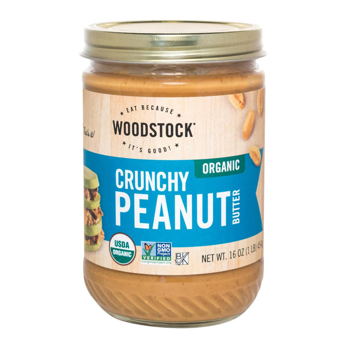 Woodstock Organic Crunchy Peanut Butter - 16 Oz Jar - Pack of 12