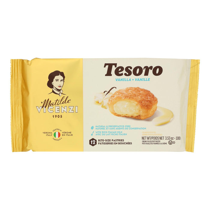 Vicenzi Cky Tesoro Puff Pastry - 10 x 3.53 Oz - Crispy Vanilla Cream Filled Snack