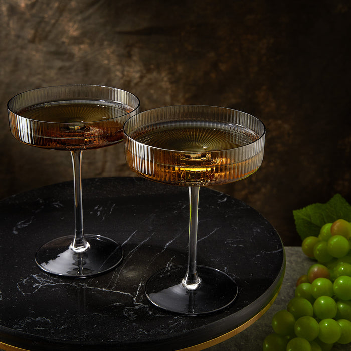 Ribbed Coupe Cocktail Glasses 8 oz | Set of 2 (Smoke Grey)