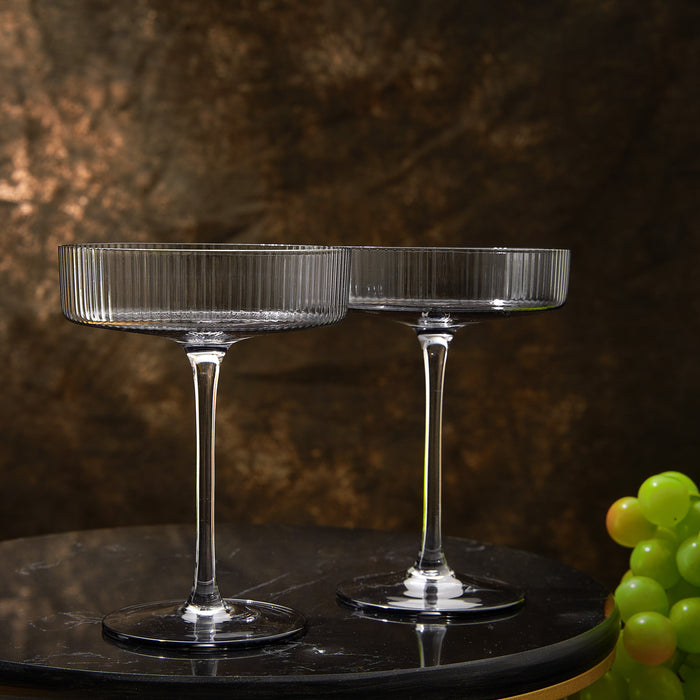 Ribbed Coupe Cocktail Glasses 8 oz | Set of 2 (Smoke Grey)