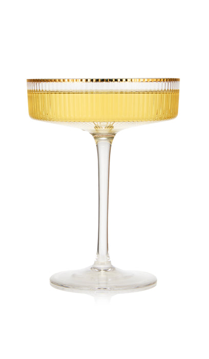 Ribbed Coupe Cocktail Glasses With Gold Rim 8 oz | Set of 2
