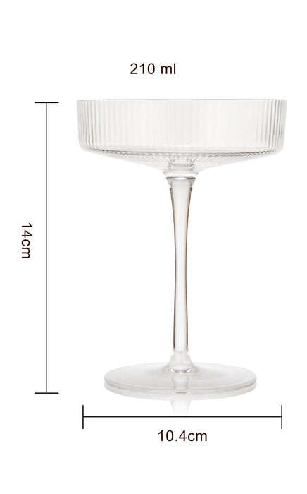 Vintage Art Deco Coupe Glasses Ribbed Coupe 8 oz | Set of 2