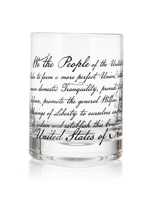 Whiskey Glasses – United States Constitution - Wood American Flag Tray & Set of 4 We The People 10oz America Glassware, Old Fashioned Rocks Glass, Freedom Of Speech Law Gift Set US Patriotic