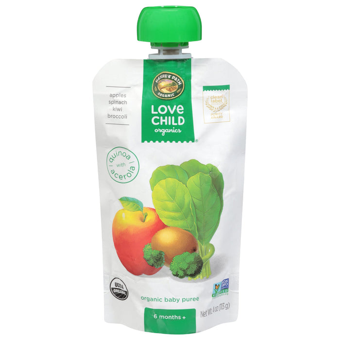 Love Child Organics Apple Spinach Kiwi Puree, Stage 2, 12-4 oz Pouches