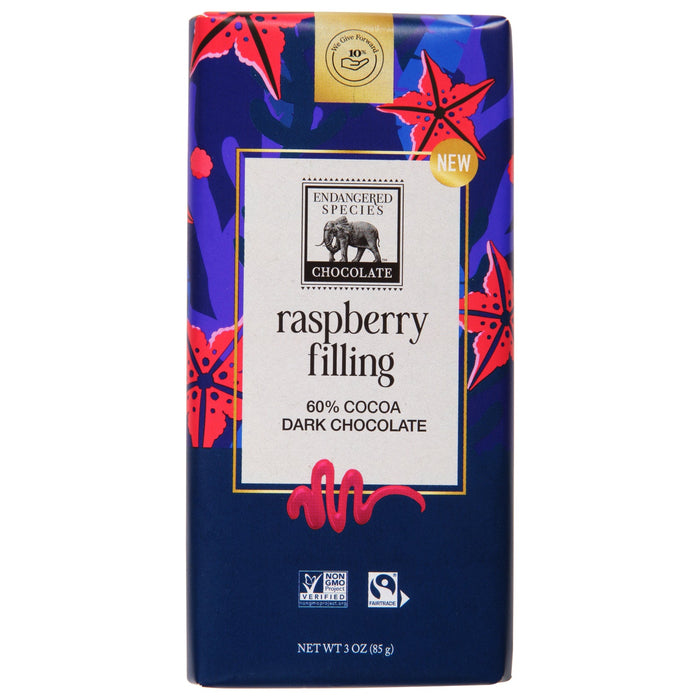 Endangered Species Dark Chocolate Raspberry Filled Bars - 3 oz - 12 Count