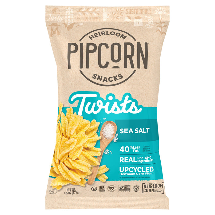 Pipcorn Twists Sea Salt - 12 x 4.5 Oz - Crispy Baked Corn Snack
