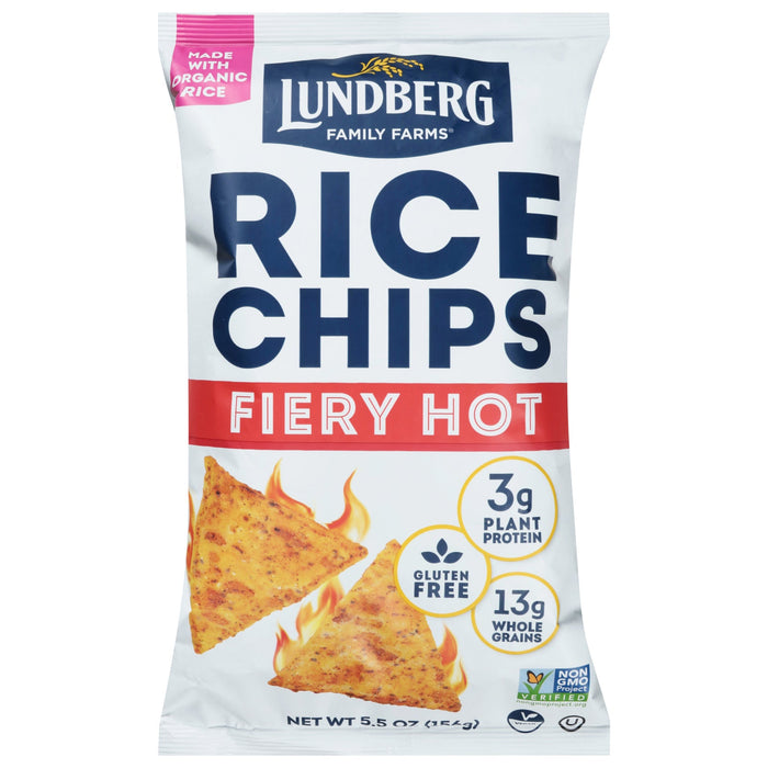 Lundberg Family Farms Fiery Hot Rice Chips - 6 x 5.5 oz - Spicy Gluten-Free Snack