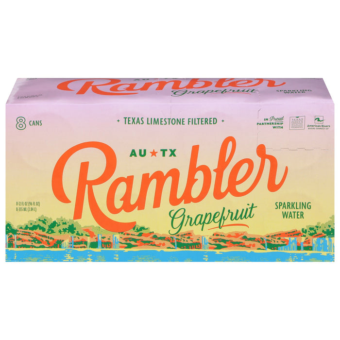 Rambler Sparkling Water - Grapefruit, 8/12 fl oz (Case of 3) - Texas Limestone Filtered